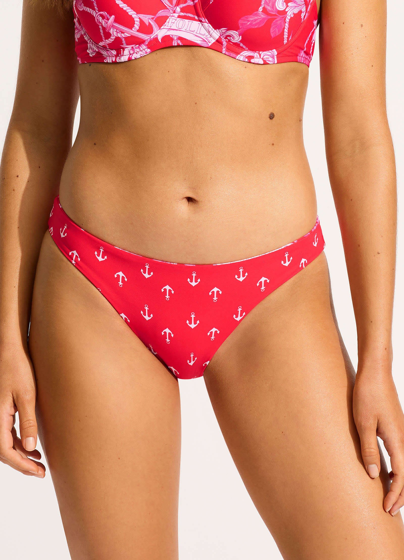 Ahoy Reversible Hipster Bikini Bottom - Chilli Red - Chilli Red